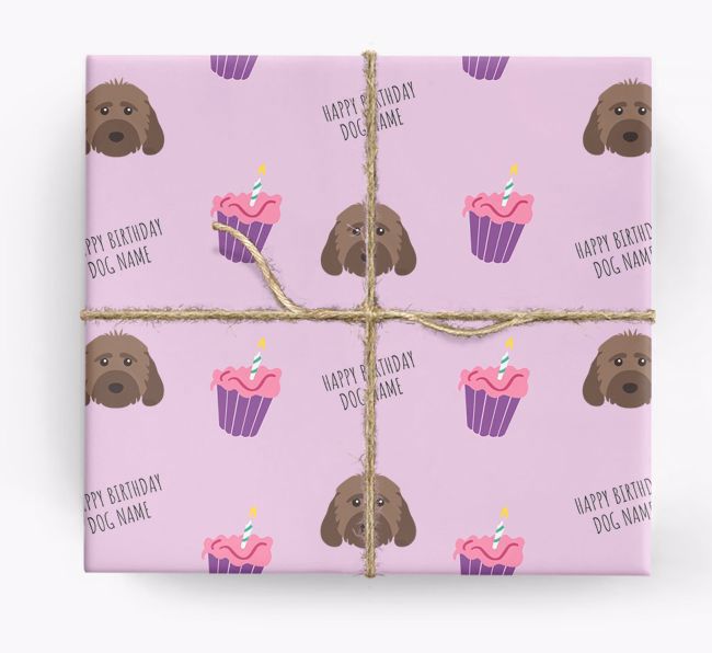 Personalized 'Happy Birthday' Cupcake Wrapping Paper with {breedFullName} Icons